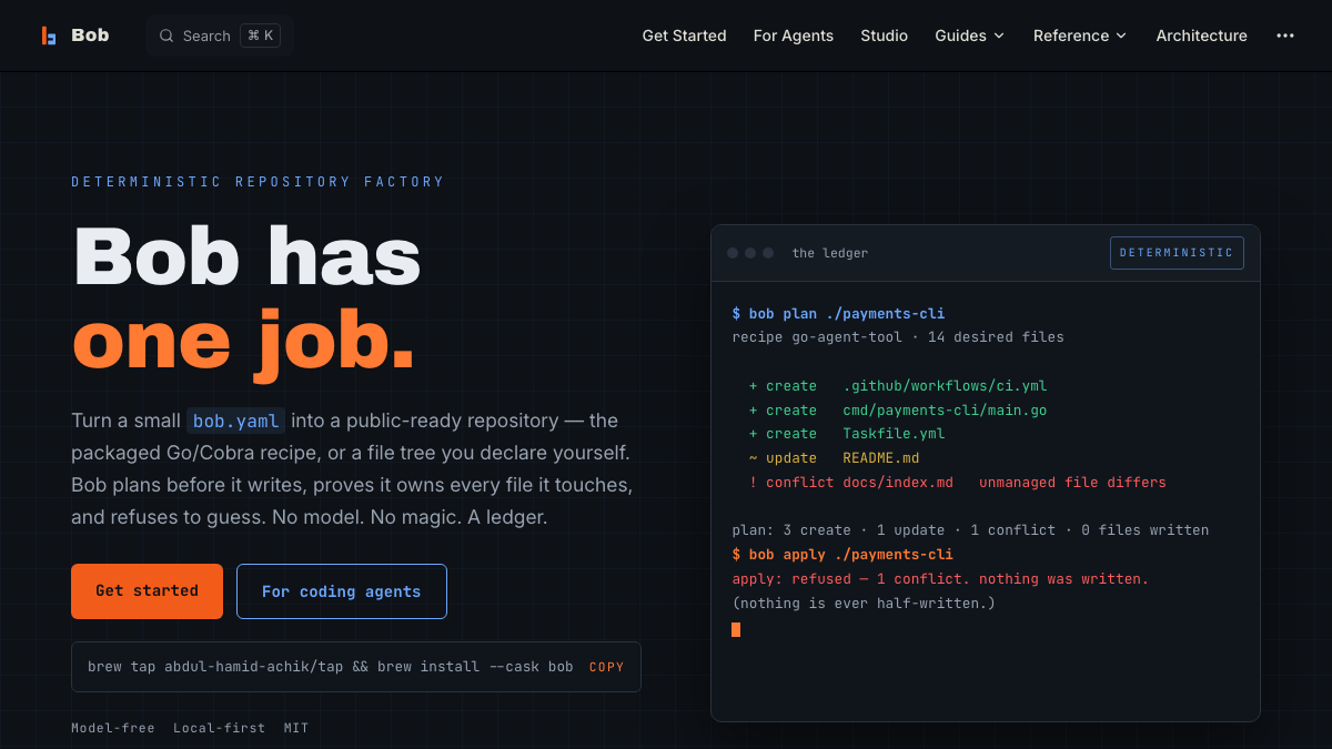 Interface preview for bob
